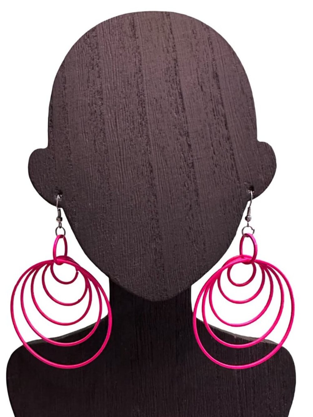Chunky Hoop Dangle Earrings Hot Pink Multi Layered Light weight Womens Jewelry